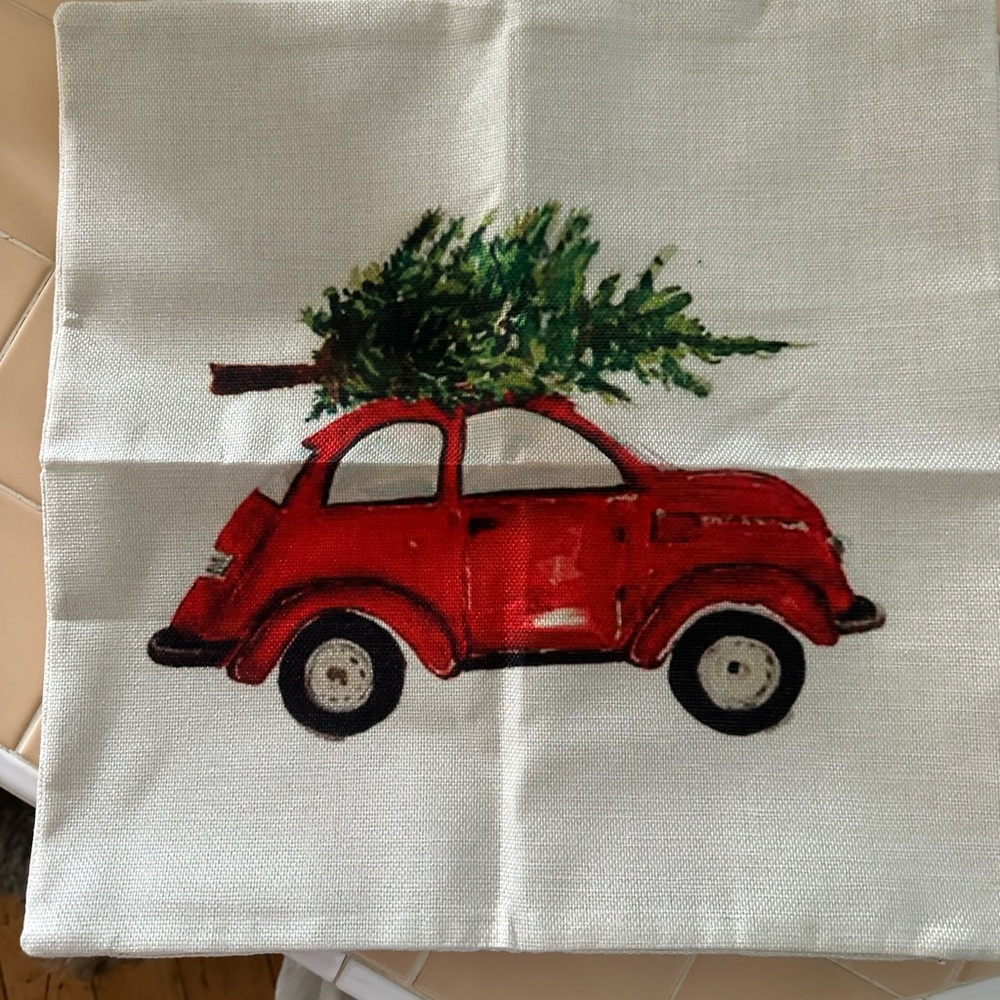 Festive Red Car Holiday Pillow Cover